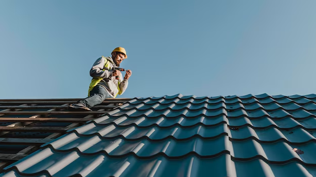 Newly installed blue metal roof on a Central Florida home
