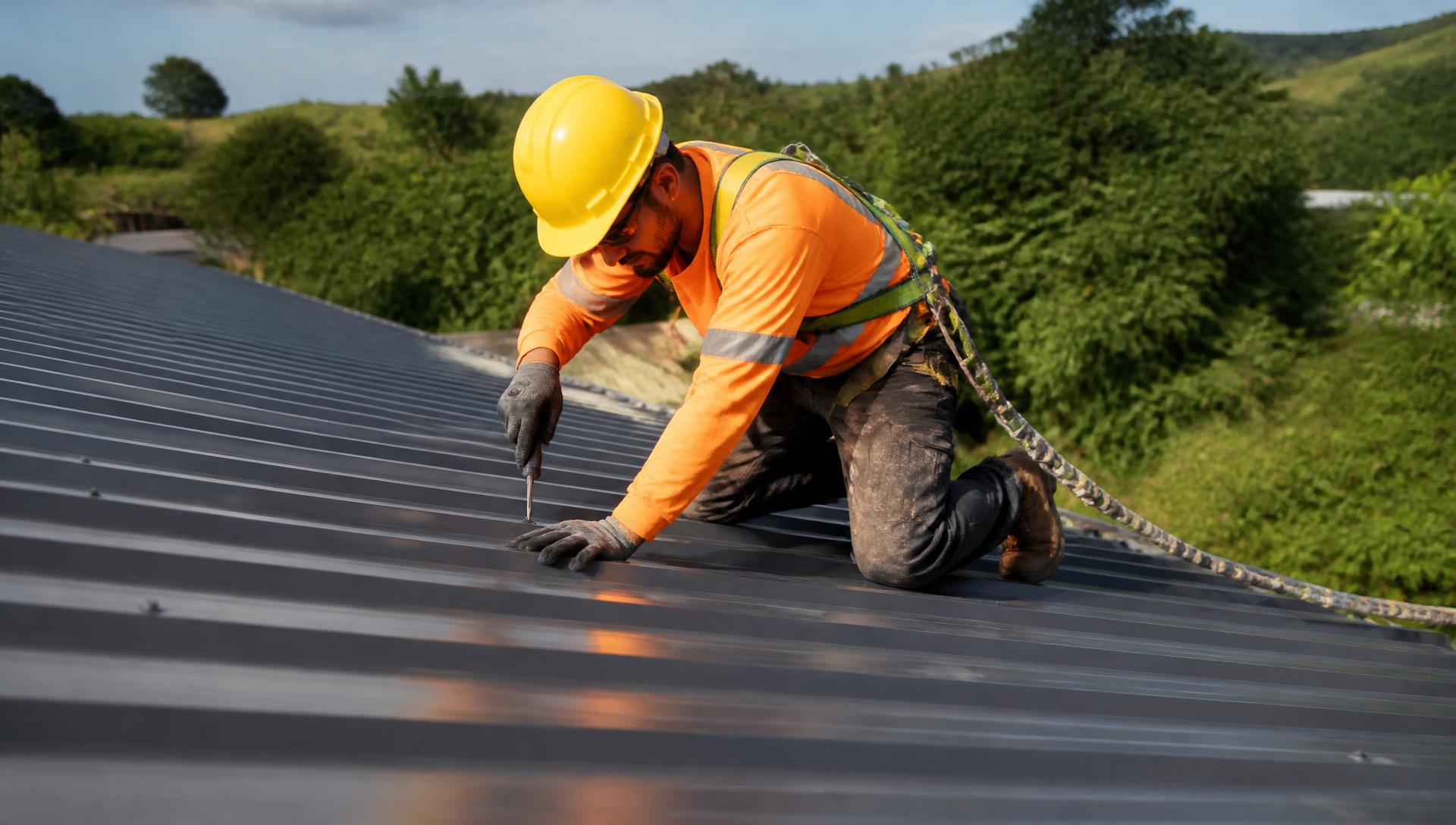 Roofing professional performing an annual roof maintenance inspection in Orlando, FL