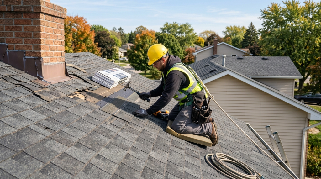 Assure-U Roofing crew installing underlayment and new decking during an affordable roof replacement