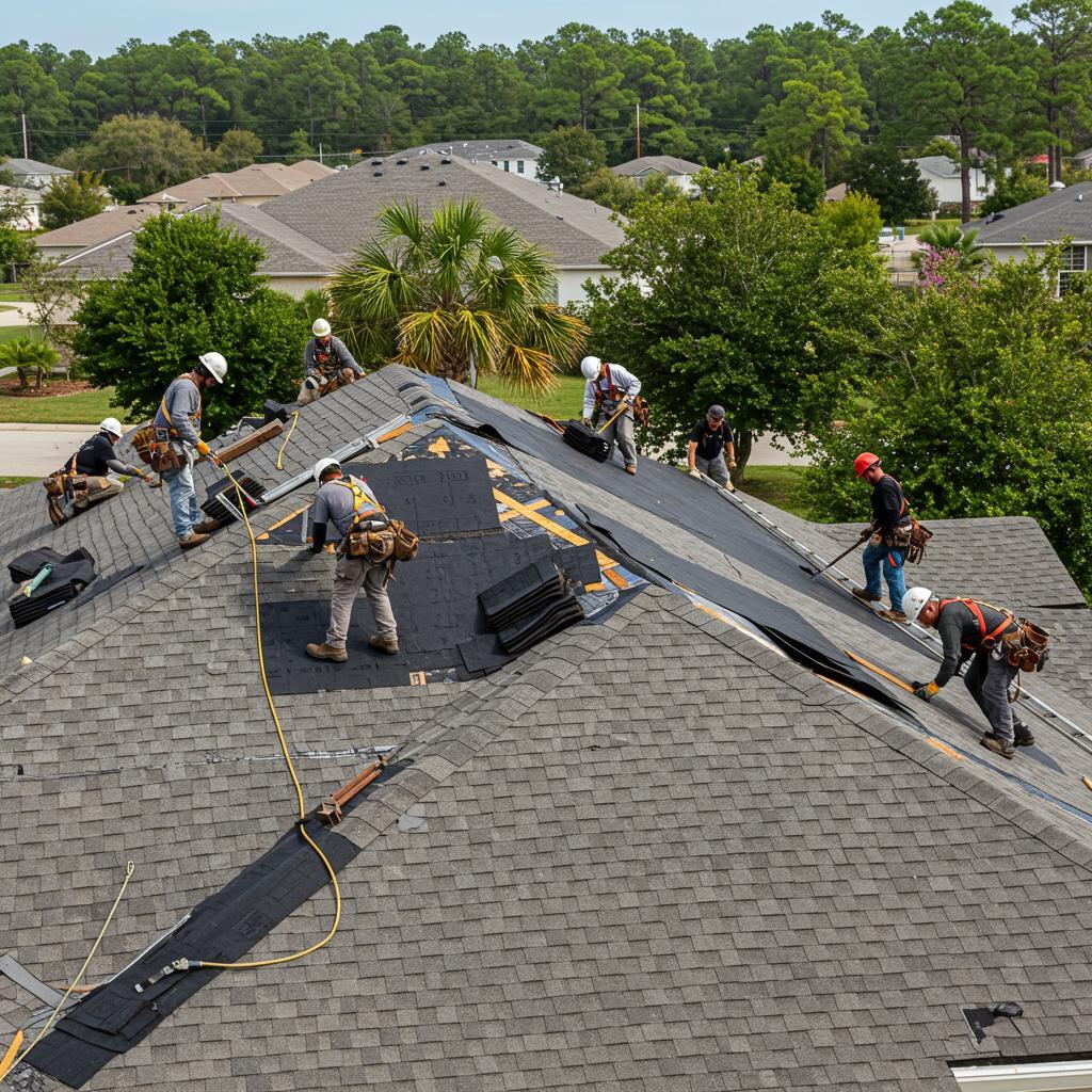 In-house roofing crew on a large Central Florida roof