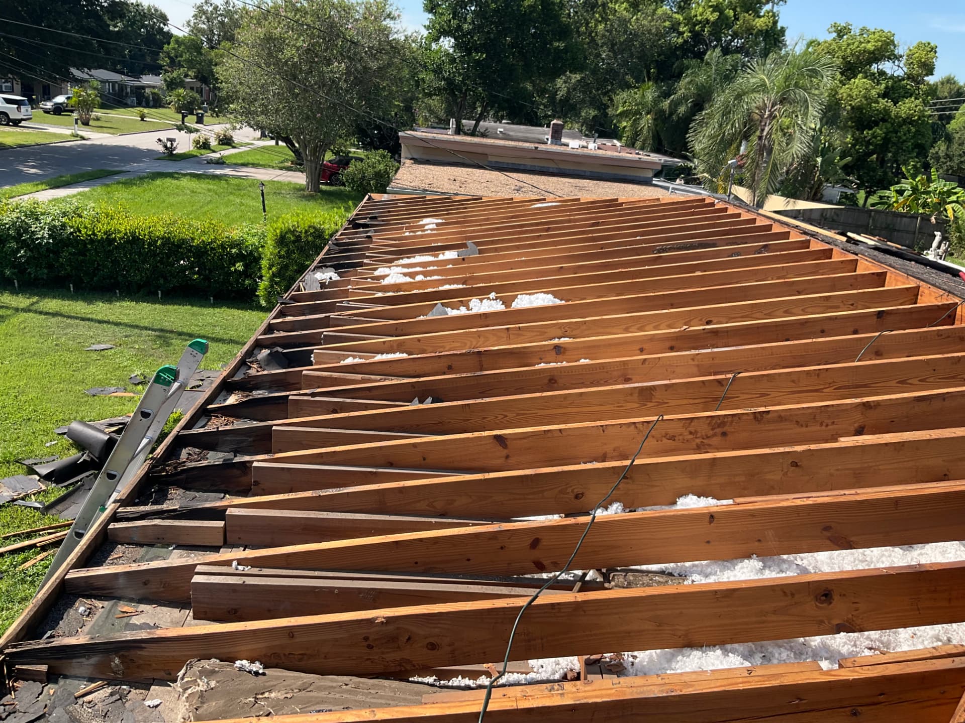 Roof deck exposed during a Central Florida repair and decking replacement